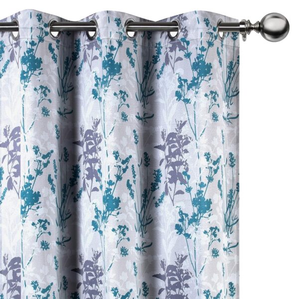 Turquoise Floral Semi Blackout Curtains for Stylish Bedroom and Living Room Decor - Image 3