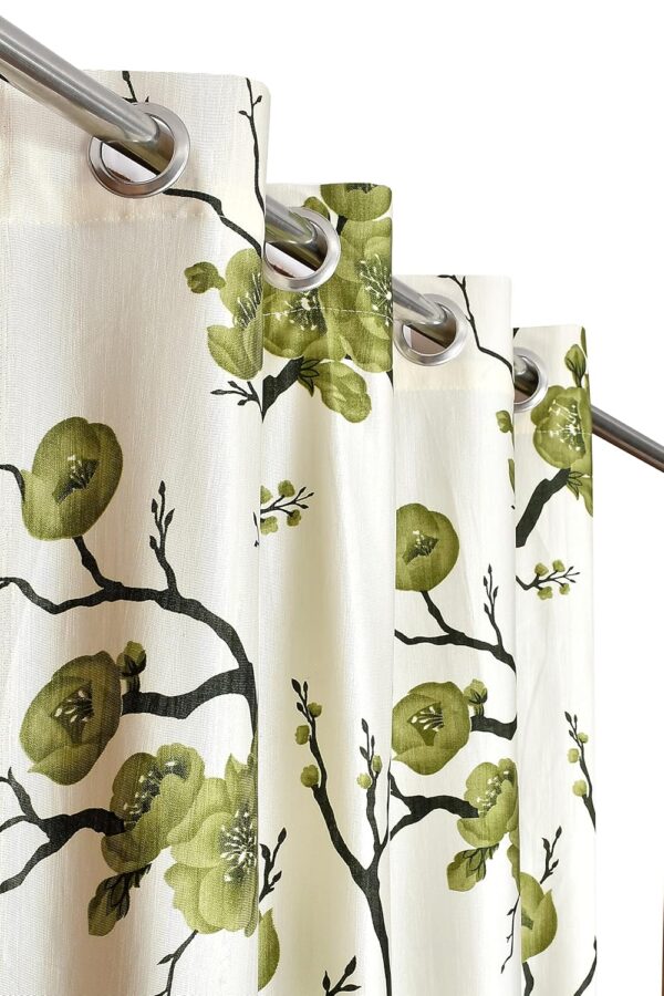 YUKANY 8 Feet Green Polyester Door Curtains - Floral & Plain Set - Image 2