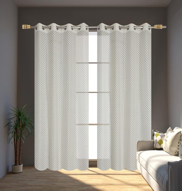 Elegant Criss Cross Semi Sheer Curtains for Long Doors - Cream, Pack of 2 - Image 2