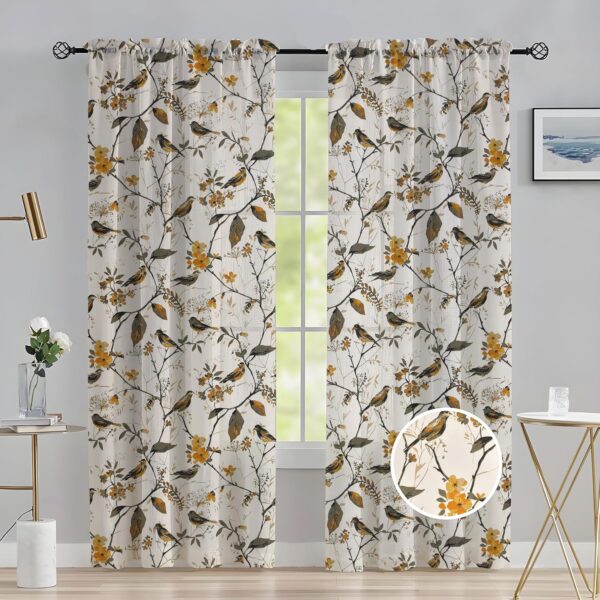 Bird Printed Semi Sheer Curtains for Elegant Living Room Decor - Image 2