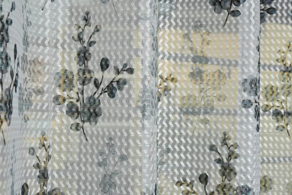 Elegant Grey Tulsi Flower Printed Tissue Net Curtain for 7 Feet Door - Image 3