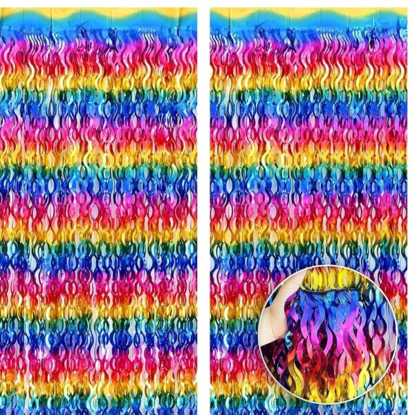 Rainbow Fringe Curtain Backdrop for Birthday Parties and Events - 2 Pack - Image 5