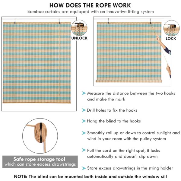 Bamboo Roll-Up Curtains for Sunlight and Dust Protection in Windows - Image 3