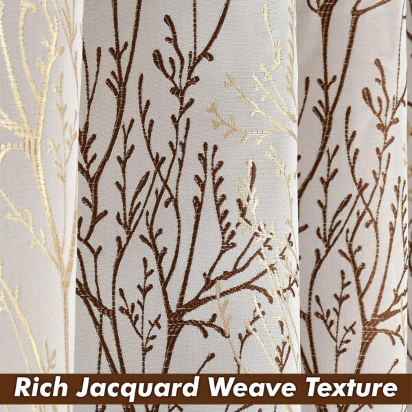 Elegant Leafy Twig Jacquard Fabric Curtains for Doors - 7 Feet, Pack of 2 - Image 3