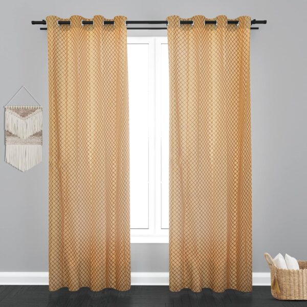 Elegant Golden Sheer Net Curtains for Long Windows - Pack of 2 - Image 4