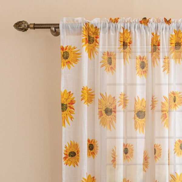 Sun Flower Printed Curtains - Luxury Light Filtering 7 Feet Cotton Drapes Set - Image 2