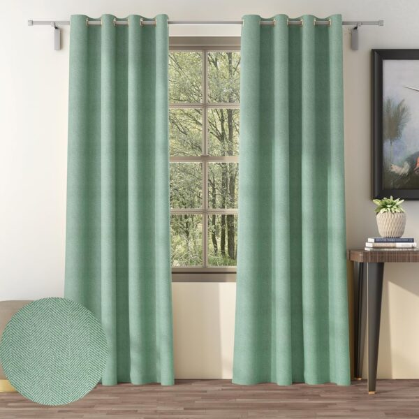 Elegant Seagreen Herringbone Eyelet Curtain for Bedroom and Living Room Decor - Image 2