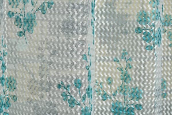 Aqua Tulsi Flower Printed Curtain - Elegant 8 Feet Net for Long Doors - Image 3