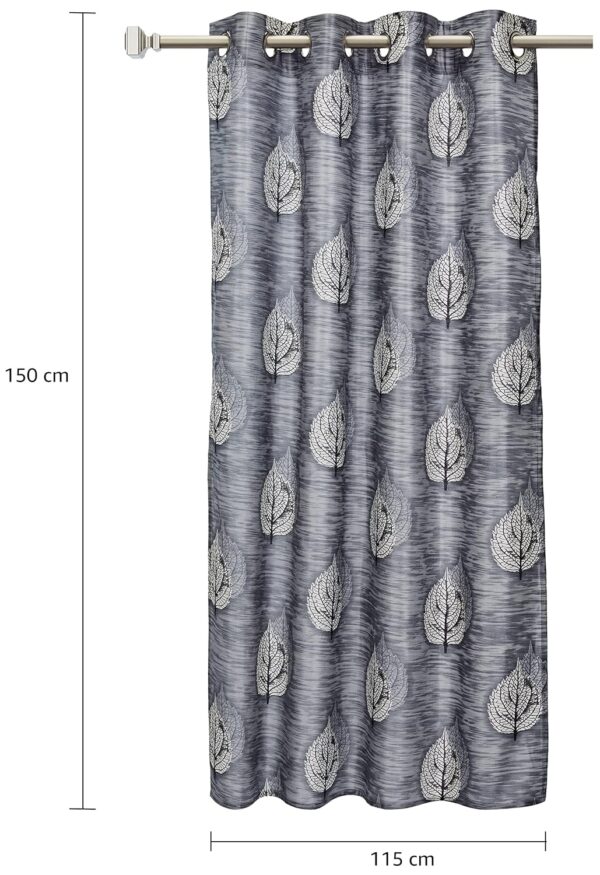 Stylish Grey Leaf Print Window Curtains - Light-Filtering Polyester, Pack of 2 - Image 4