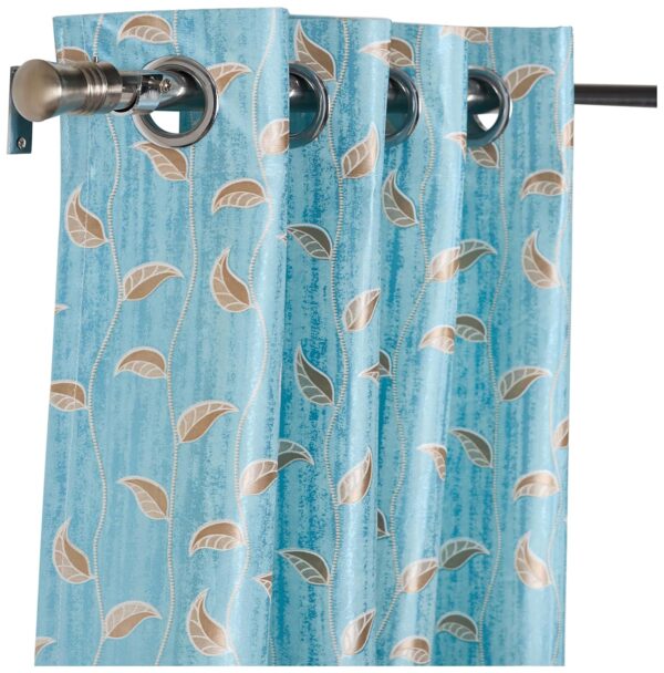 Solimo Premium Aqua Leaf Print Polyester Curtains - Easy Maintenance, Set of 2 - Image 4