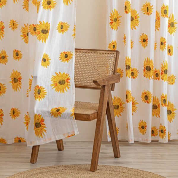 Sun Flower Printed Curtains - Luxury Light Filtering 7 Feet Cotton Drapes Set - Image 3