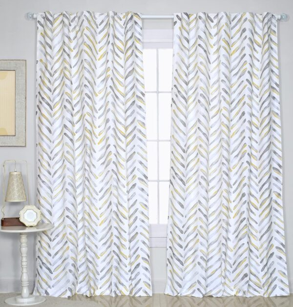 Room Darkening 100% Cotton Curtains with Watercolor Chevron Print - Set of 2 - Image 2