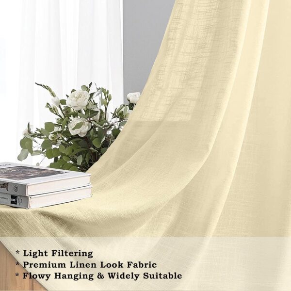 Cotton Linen Butter Cream Long Door Curtain Set with Steel Eyelet Rings - Image 2