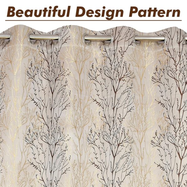 Elegant Leafy Twig Jacquard Fabric Curtains for Doors - 7 Feet, Pack of 2 - Image 2