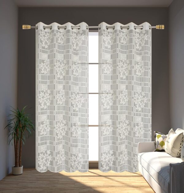 Elegant Floral Semi Sheer Curtains for 8-Foot Doors - Set of 2 - Image 2