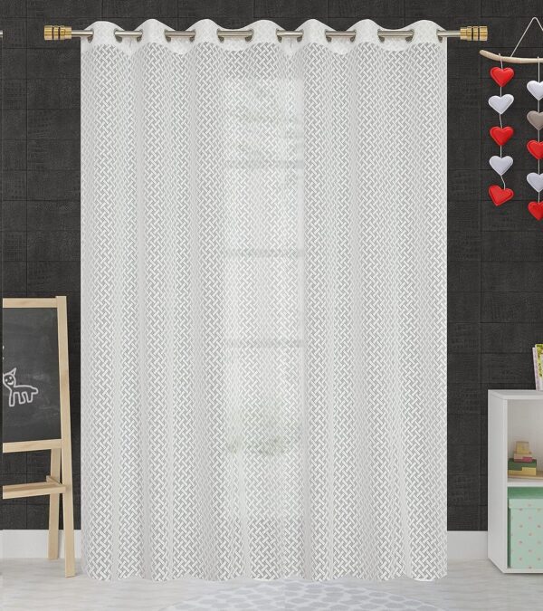 Lightweight White Net Sheer Curtains for Living Room and Balcony - Set of 2 - Image 4