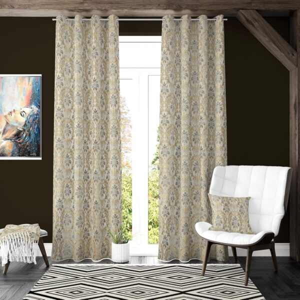 Premium Room Darkening Jacquard Curtains for 8 Feet Long Doors - Grey Set - Image 3