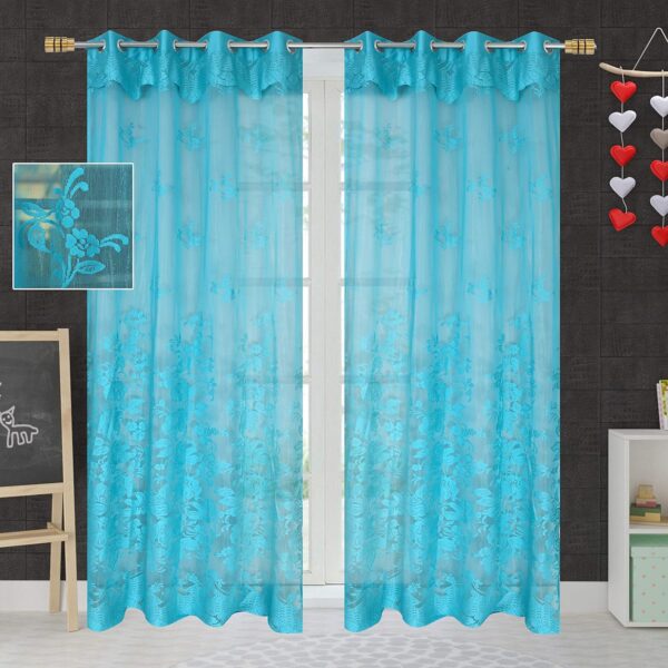 Aqua Chevron Embroidery Curtains: Stylish, Washable Panels for Home & Office - Image 2