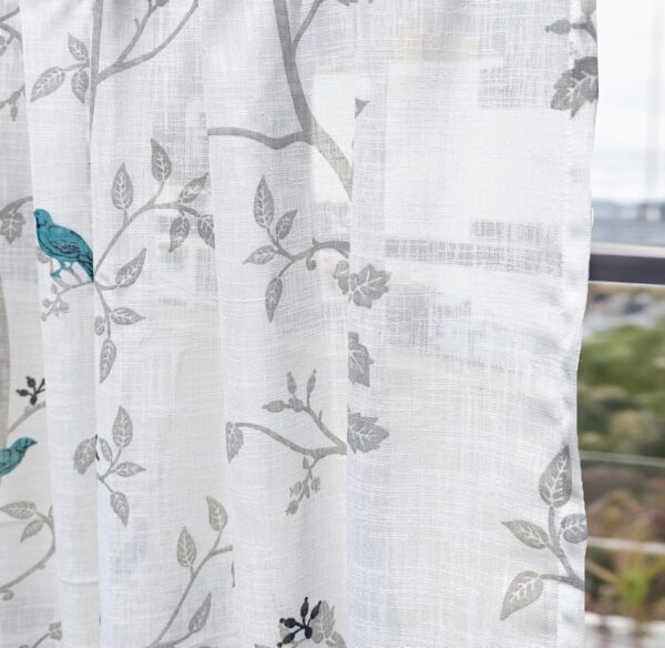 Sheer Bird Print Curtains: Light Filtering Window Decor in Blue Set of 2 - Image 3