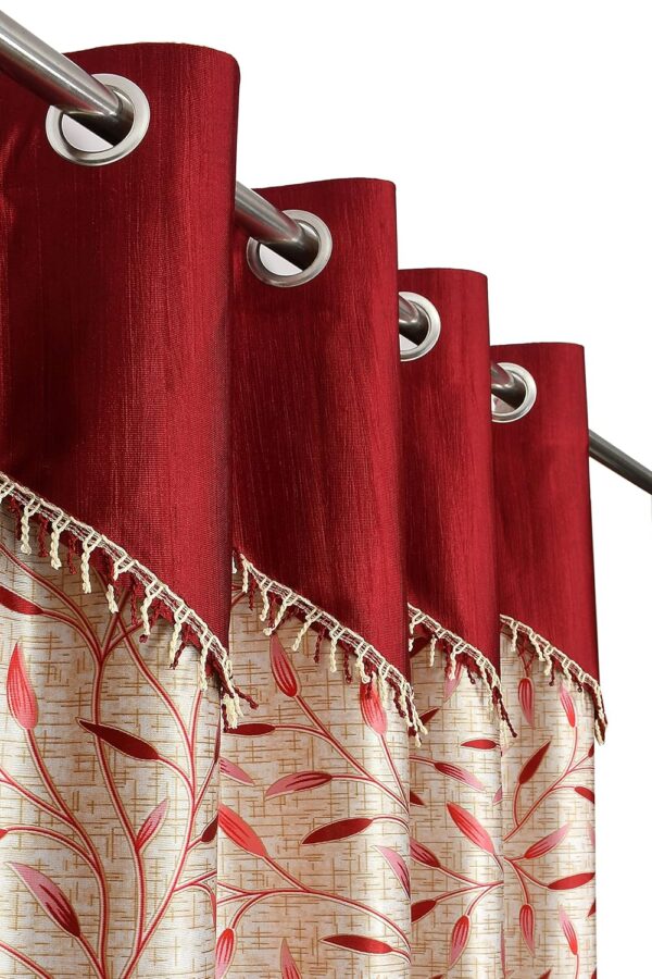 Elegant Maroon Frill Curtains for Doors - Pack of 2, 7 Feet Long - Image 2