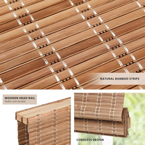 Cordless Bamboo Roman Shades: Stylish, No-Drill Light Filtering Window Treatment - Image 2