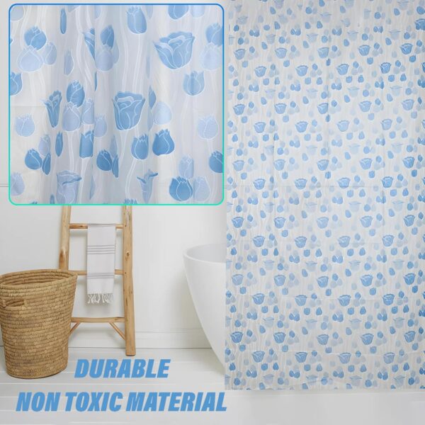 Stylish Blue PVC Floral Shower Curtain with Hooks - Washable & Durable - Image 5