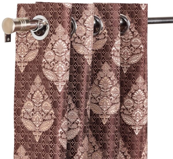 Solimo Premium Leaf Print Curtains - 7 FT Polyester, Easy Maintenance, Coffee Set - Image 4