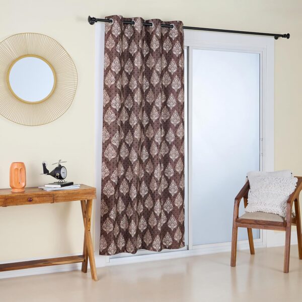 Solimo Premium Leaf Print Curtains - 7 FT Polyester, Easy Maintenance, Coffee Set - Image 2