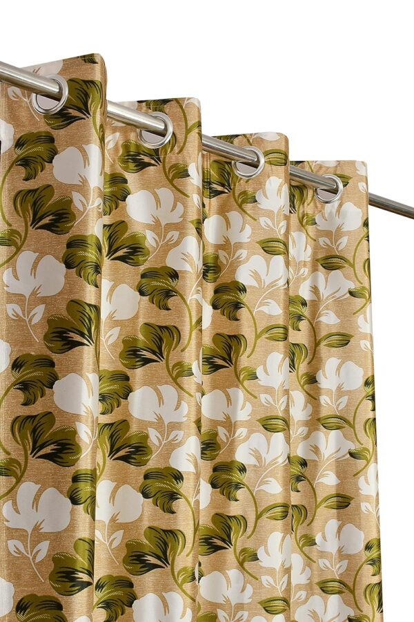 Elegant Green Floral Eyelet Curtains - 5 Feet Polyester Window Treatment Set - Image 4