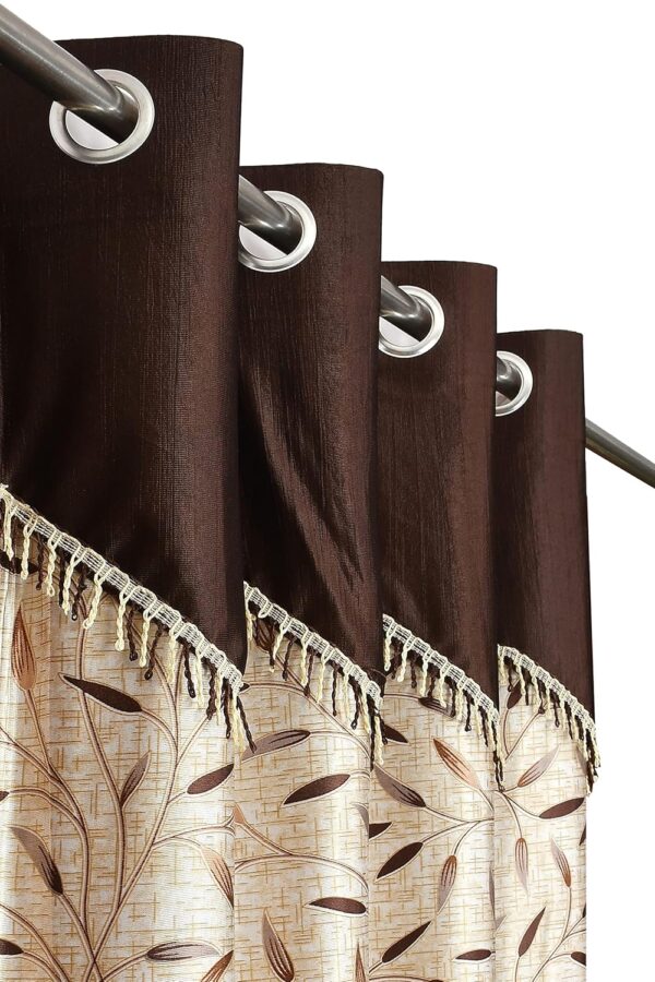 Elegant Brown Frill Curtains for Long Doors - Pack of 2, 8 Feet - Image 2