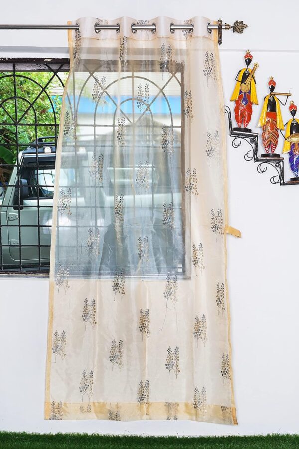 Elegant Tissue Embroidered Curtains in Beige & Grey for Stylish Home Decor - Image 2