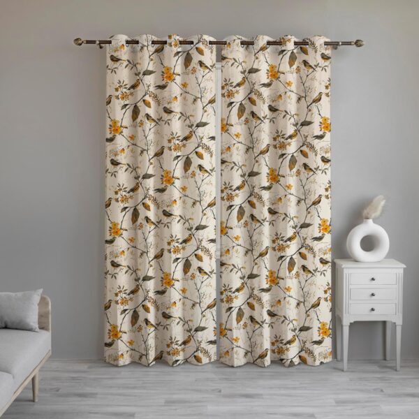 Bird Printed Semi Sheer Curtains for Elegant Living Room Decor - Set of 2 - Image 2