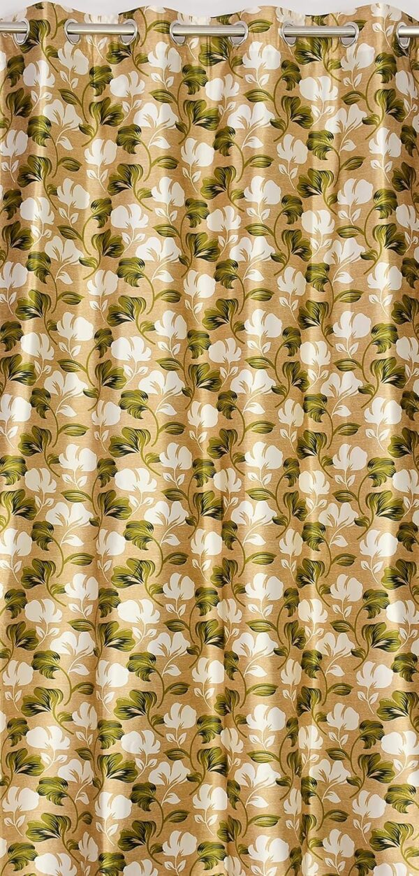 Elegant Green Floral Eyelet Curtains - 5 Feet Polyester Window Treatment Set - Image 3