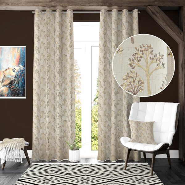 Premium Room Darkening Tree Curtains - 7 Feet Jacquard Fabric Set of 2 - Image 2