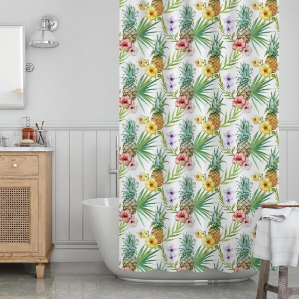 ArtzFolio Pineapples & Hibiscus Shower Curtain: Stylish, Washable, Waterproof Design - Image 8