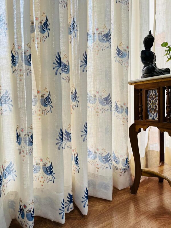 Stylish Blue Sparrows Linen Textured Sheer Curtains for Bright Spaces - Image 6