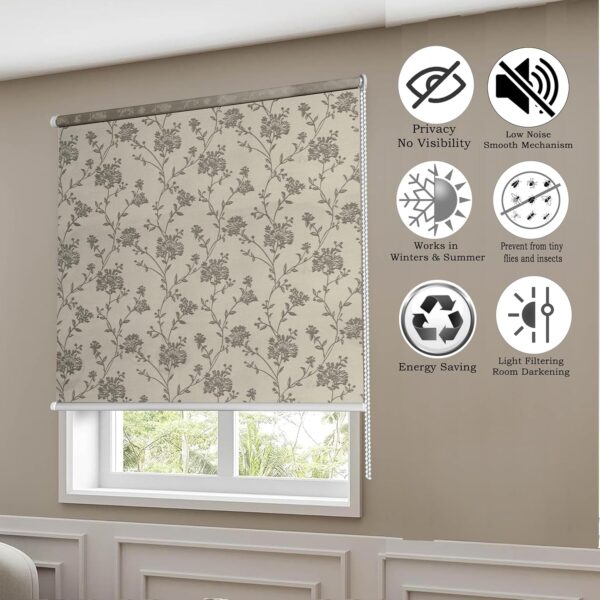 Green Decor Semi Blackout Roller Blinds for Sun Protection in Cream Color - Image 3