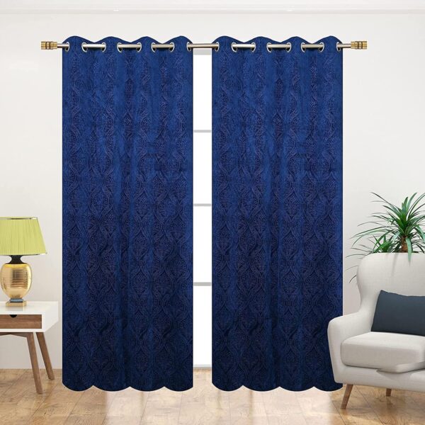 Elegant Blue Velvet Grommet Curtains for Room Darkening & Privacy - Image 2