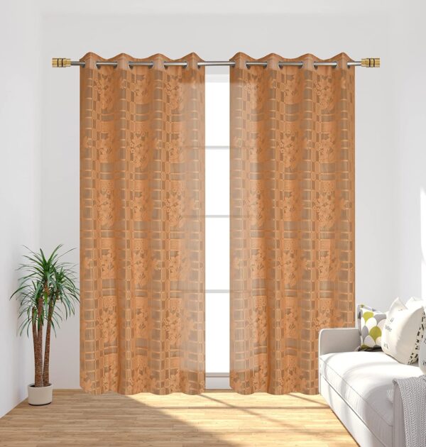 Elegant Gold Semi Sheer Floral Curtains for 6 Feet Windows - Set of 1 - Image 2