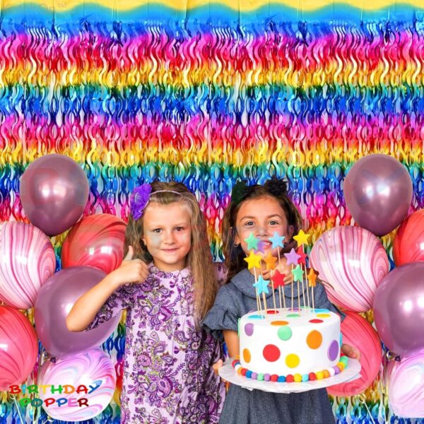 Rainbow Fringe Curtain Backdrop for Birthday Parties and Events - 2 Pack - Image 2