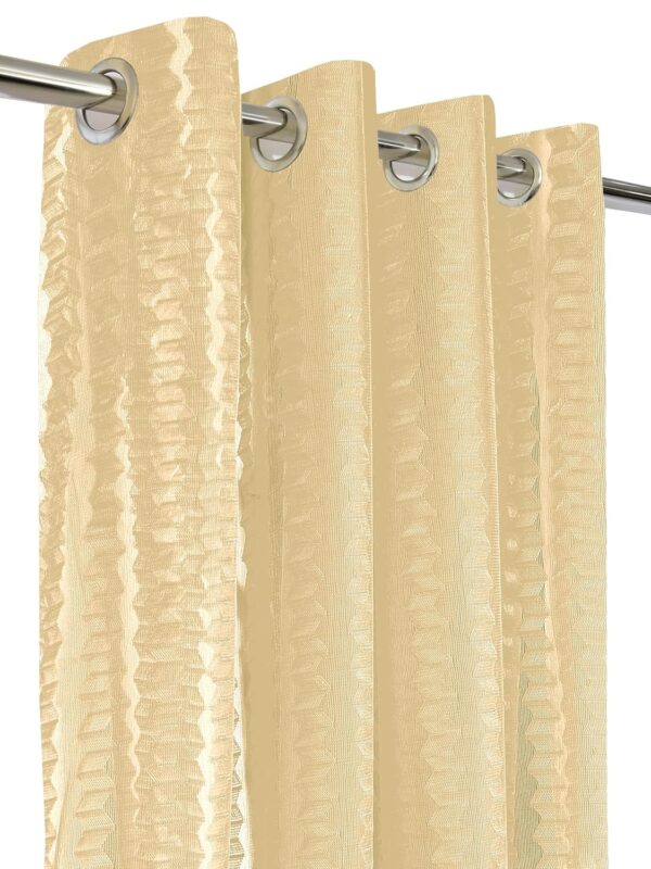 Beige Cortina Polyester Linen Sheer Curtain Set with Eyelet Rings - 2 Pack - Image 3