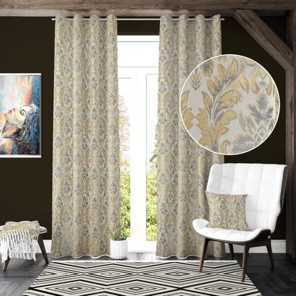 Premium Room Darkening Jacquard Curtains for 8 Feet Long Doors - Grey Set - Image 2