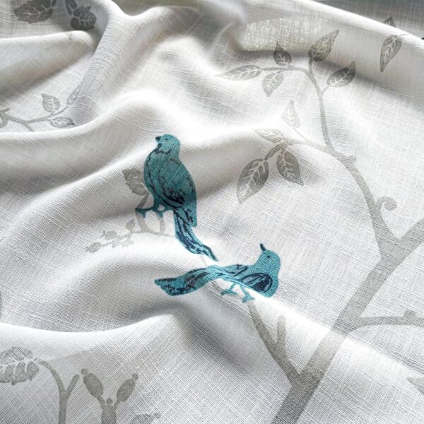 Sheer Bird Print Curtains: Light Filtering Window Decor in Blue Set of 2 - Image 4