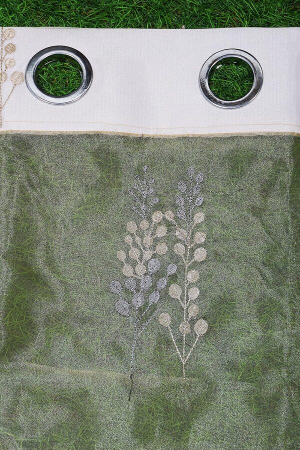 Elegant Tissue Embroidered Curtains in Beige & Grey for Stylish Home Decor - Image 3