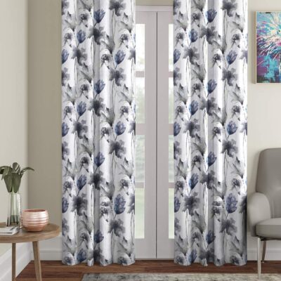 Abstract Flower Eyelet Door Curtains – 7 Feet Polyester in Grey