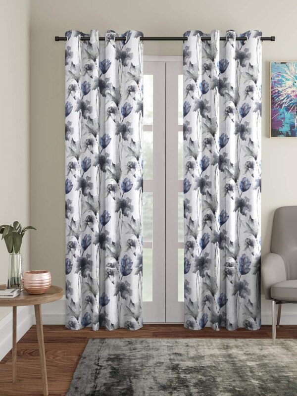 Abstract Flower Eyelet Door Curtains - 7 Feet Polyester in Grey