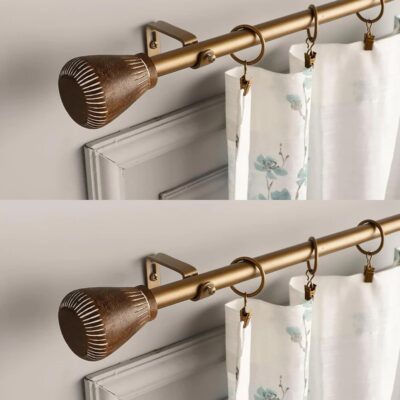 Adjustable Curtain Rods with Natural Wooden Finials – 2 Pack Gold Finish