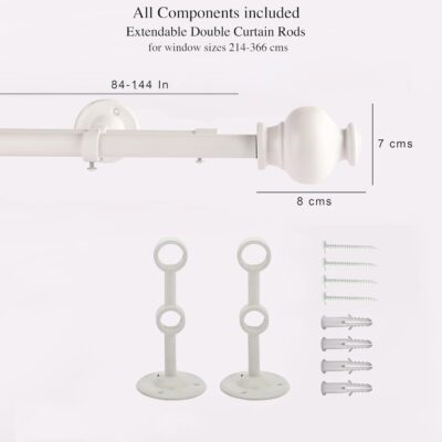 Adjustable Double Curtain Rod Set for Windows and Doors with Brackets