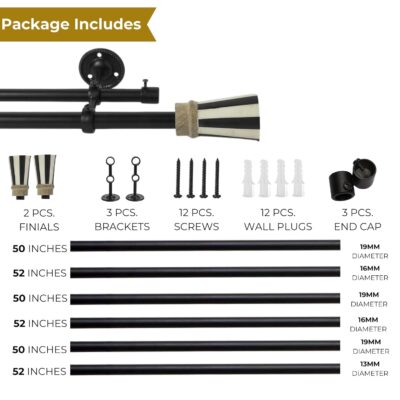 Adjustable Double Curtain Rod for Doors & Windows with Stylish Wood Finial