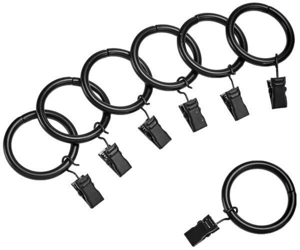 Amazon Basics Curtain Clip Ring Set of 7 - Stylish Black Hardware